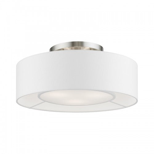 ##Antique Hardware## 3 Light Brushed Nickel with Shiny White Accents Semi-Flush