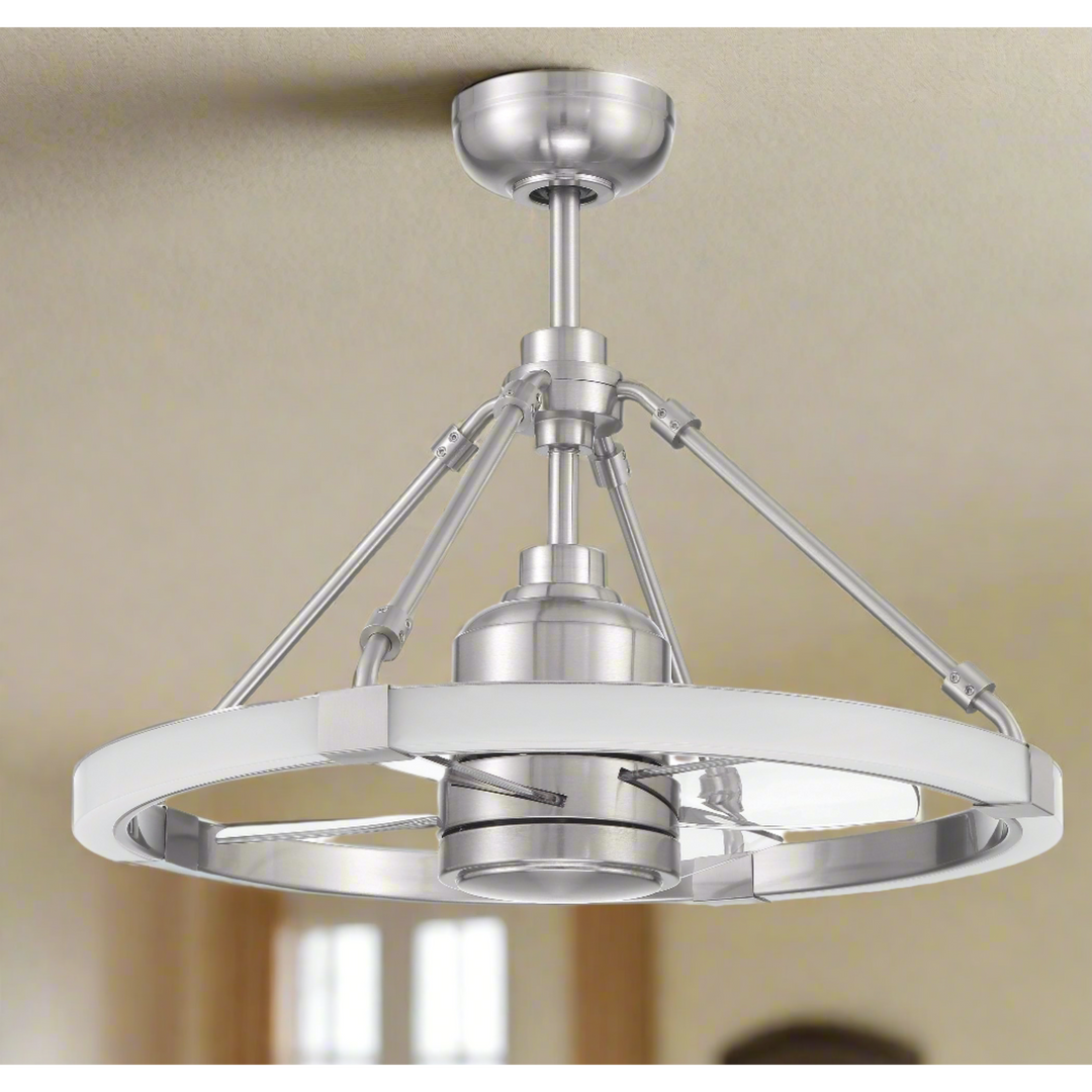 Antique Hardware 19" Levy in Brushed Polished Nickel w/ Clear Acrylic Blades Ceiling Fan