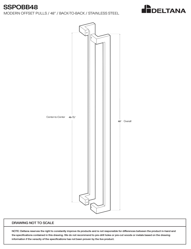 48 Inch Stainless Steel Back-To-Back Modern Pulls (Several Finishes Available)