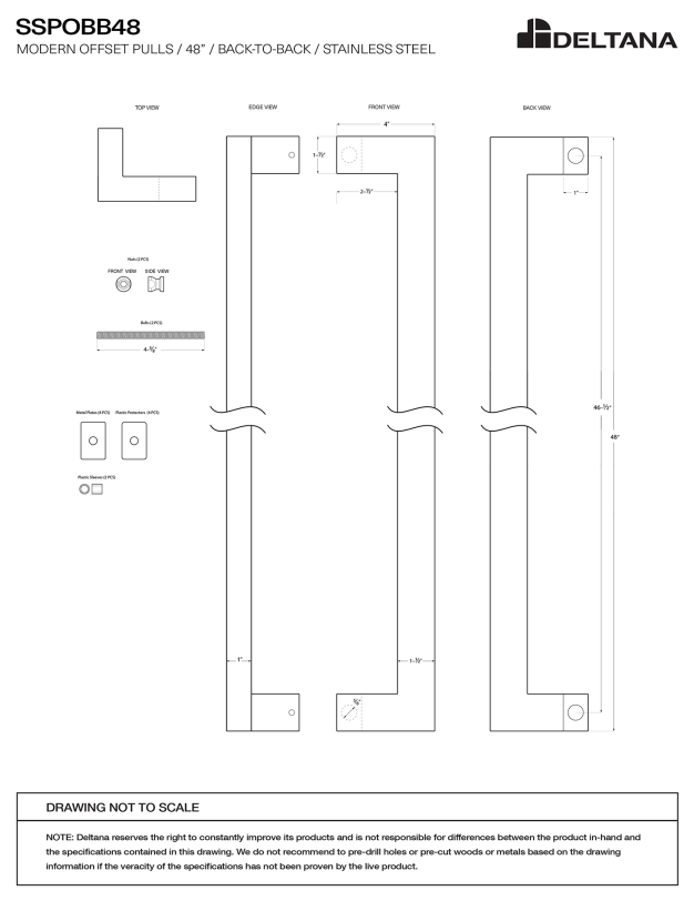 48 Inch Stainless Steel Back-To-Back Modern Pulls (Several Finishes Available)