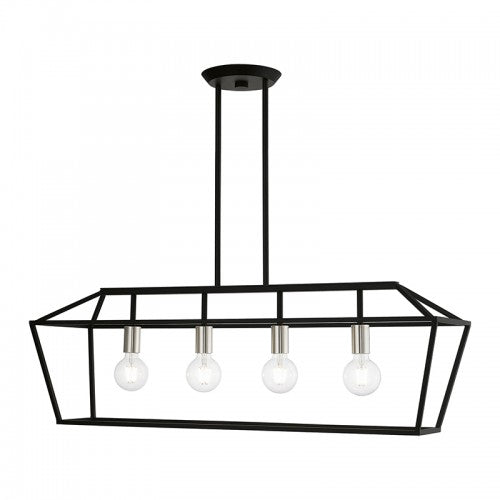 Antique Hardware 4 Light Black with Brushed Nickel Accents Linear Chandelier Linear
