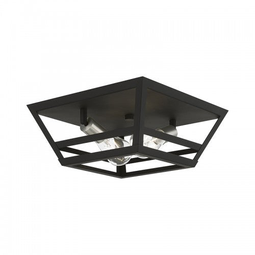 ##Antique Hardware## 2 Light Black with Brushed Nickel Accents Flush Mount