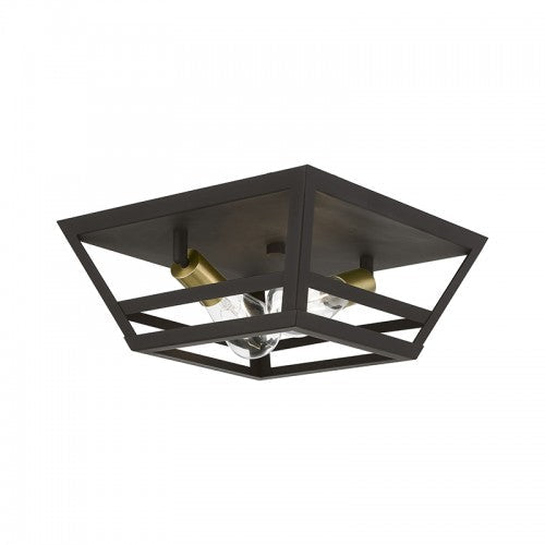 ##Antique Hardware## 2 Light Bronze with Antique Brass Accents Flush Mount