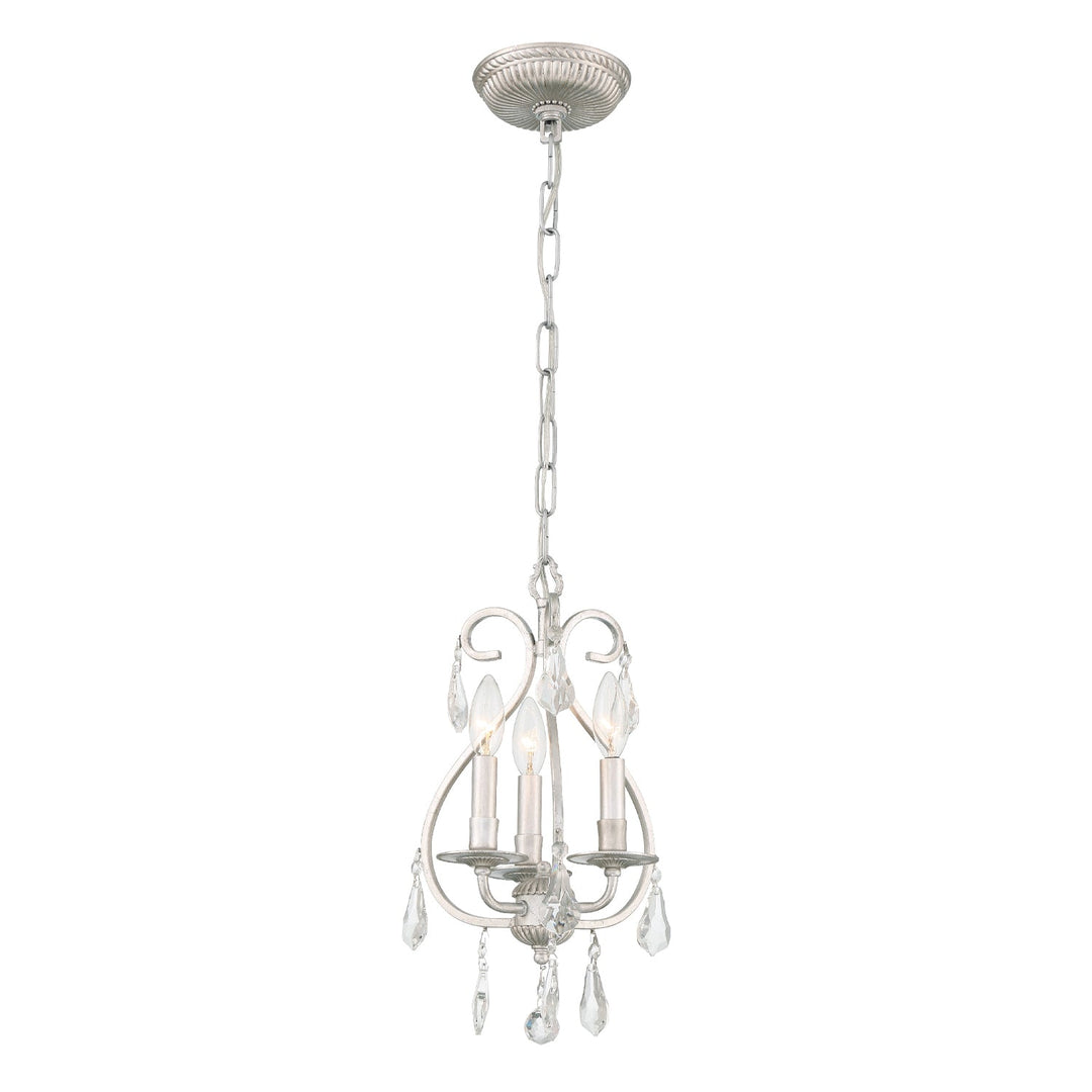 ##Antique Hardware## Ashton 3 Light Swarovski Strass Crystal Olde Silver Mini Chandelier