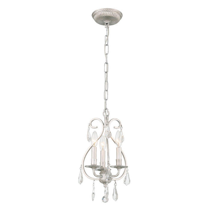 ##Antique Hardware## Ashton 3 Light Swarovski Strass Crystal Olde Silver Mini Chandelier
