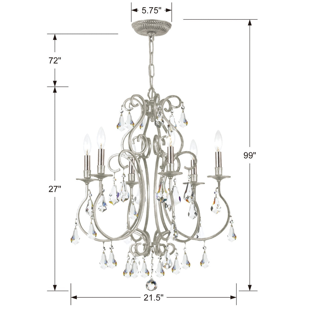 ##Antique Hardware## Ashton 6 Light Swarovski Strass Crystal Olde Silver Chandelier