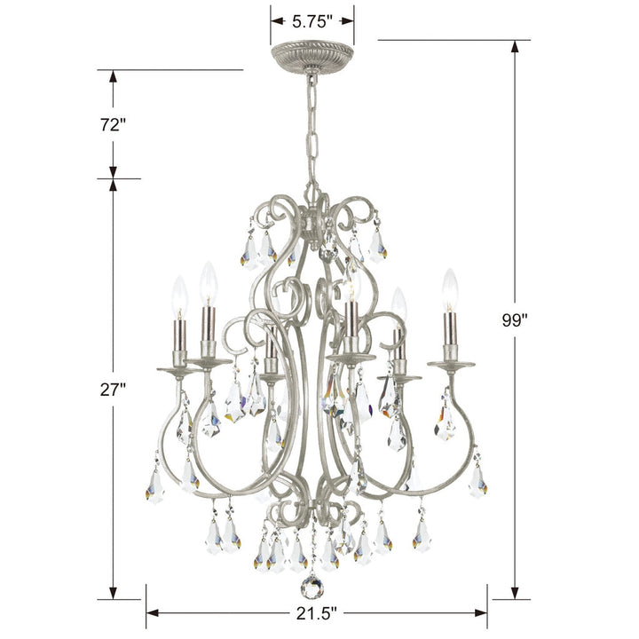 ##Antique Hardware## Ashton 6 Light Swarovski Strass Crystal Olde Silver Chandelier