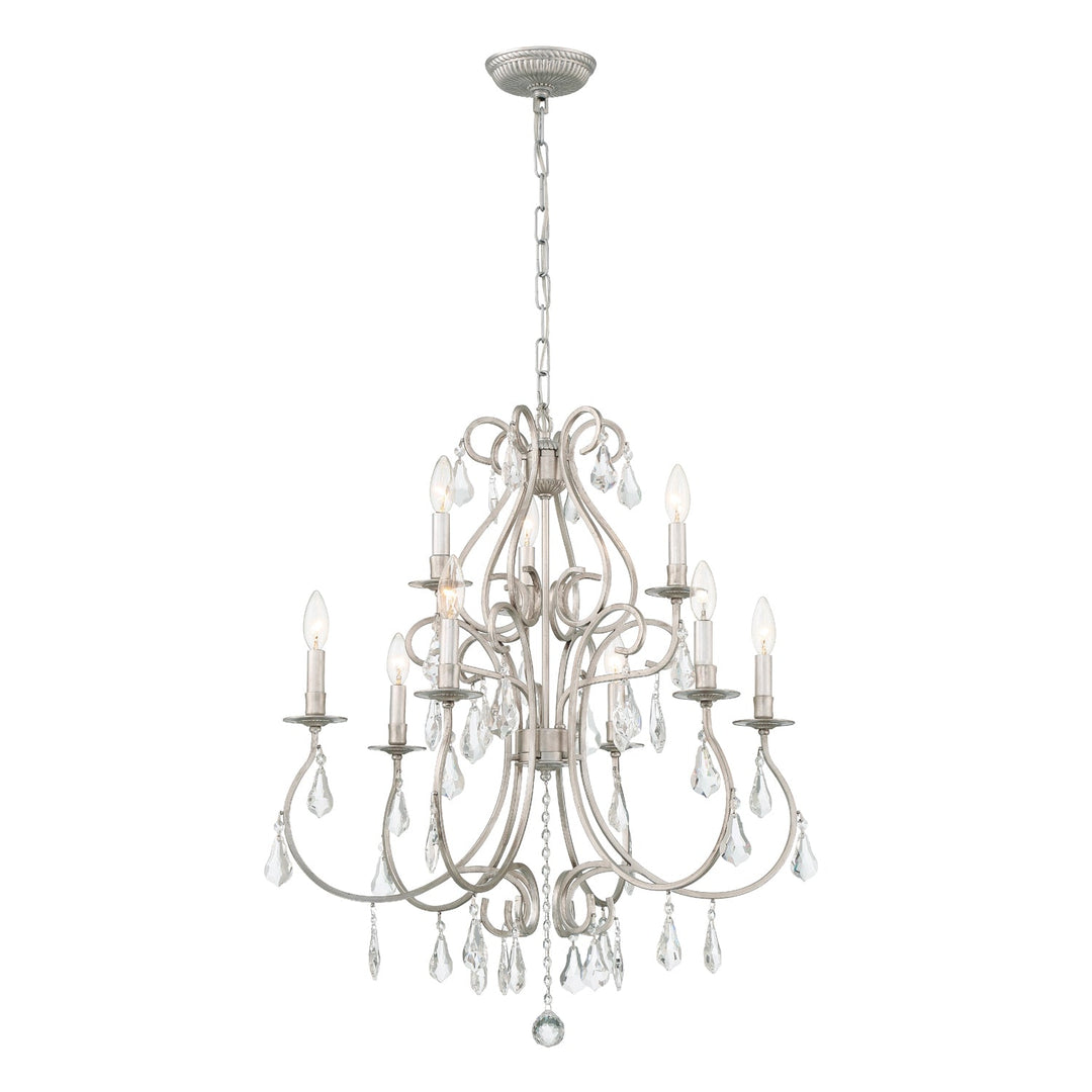 ##Antique Hardware## Ashton 9 Light Swarovski Strass Crystal Olde Silver Chandelier