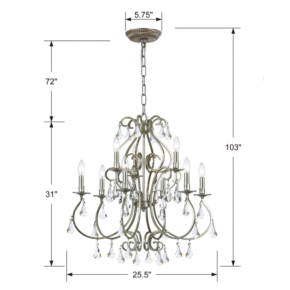 ##Antique Hardware## Ashton 9 Light Swarovski Strass Crystal Olde Silver Chandelier