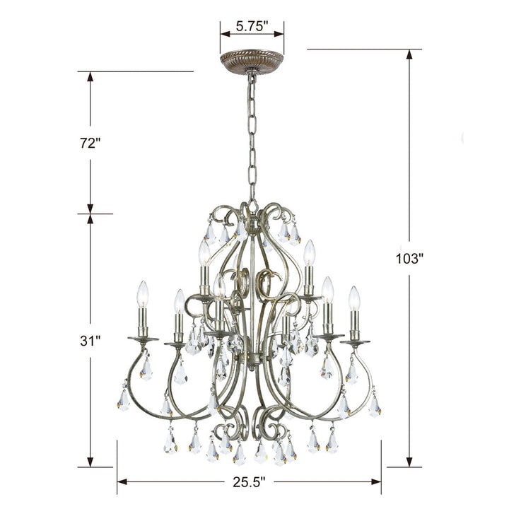 ##Antique Hardware## Ashton 9 Light Swarovski Strass Crystal Olde Silver Chandelier