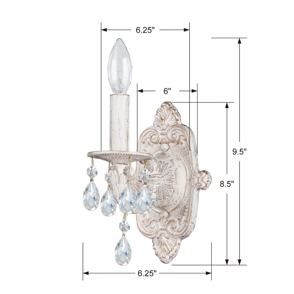 ##Antique Hardware## Paris Market 1 Light Spectra Crystal Antique White Sconce