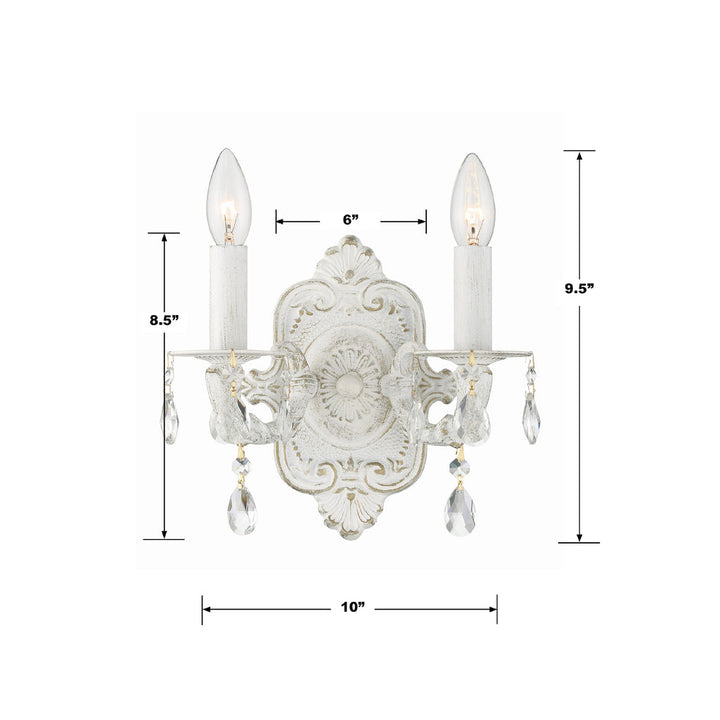 ##Antique Hardware## Paris Market 2 Light Clear Crystal Antique White Sconce