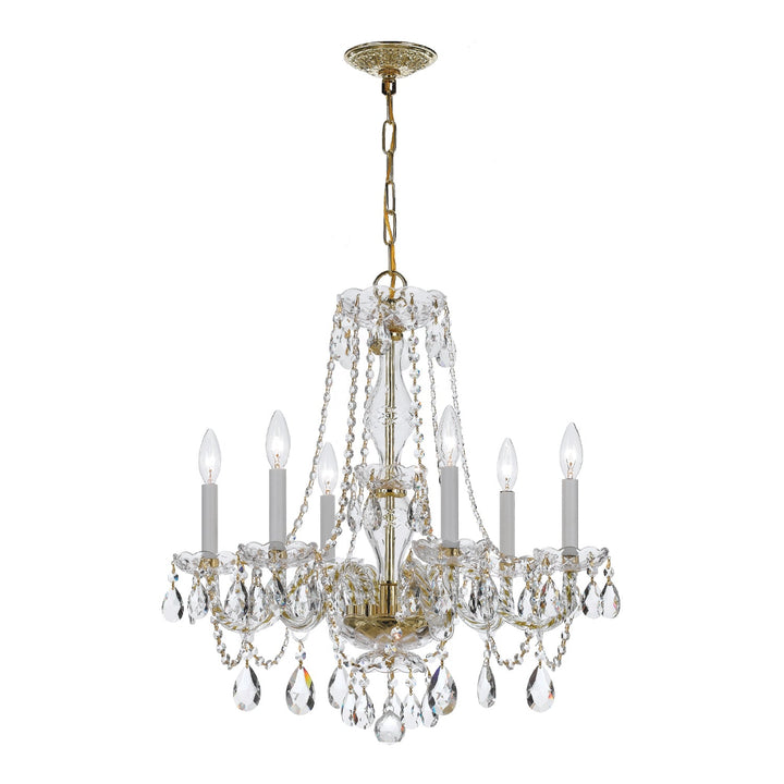 ##Antique Hardware## Traditional Crystal 6 Light Swarovski Strass Crystal Polished Brass Chandelier