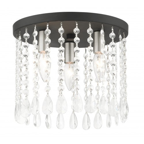 ##Antique Hardware## 3 Light Black Flush Mount