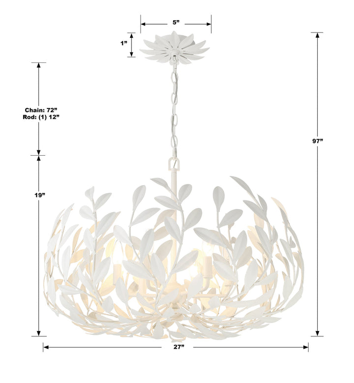 ##Antique Hardware## Broche 6 Light Matte White Chandelier