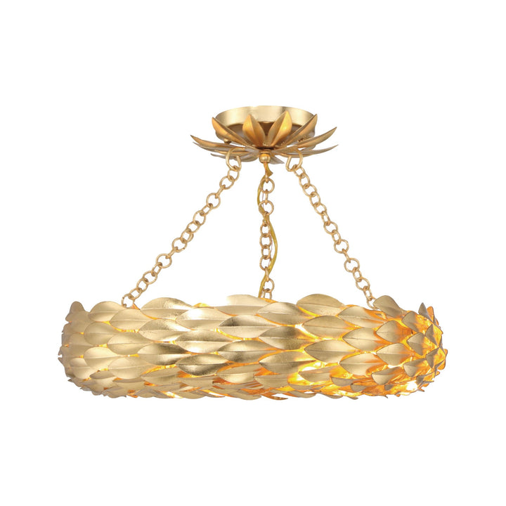 ##Antique Hardware## Broche 6 Light Antique Gold Semi Flush Mount