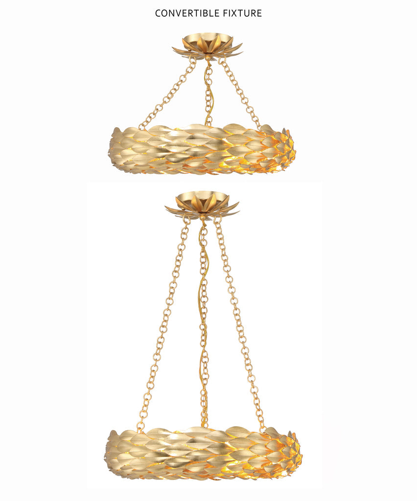 ##Antique Hardware## Broche 6 Light Antique Gold Semi Flush Mount