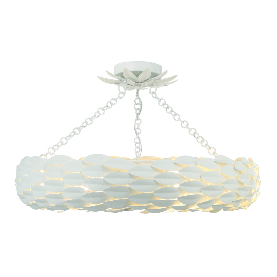 ##Antique Hardware## Broche 6 Light Matte White Semi Flush Mount