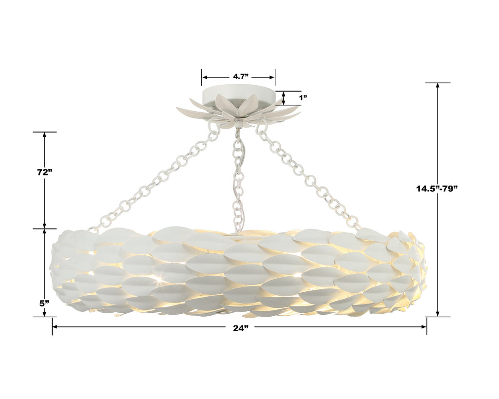 ##Antique Hardware## Broche 6 Light Matte White Semi Flush Mount