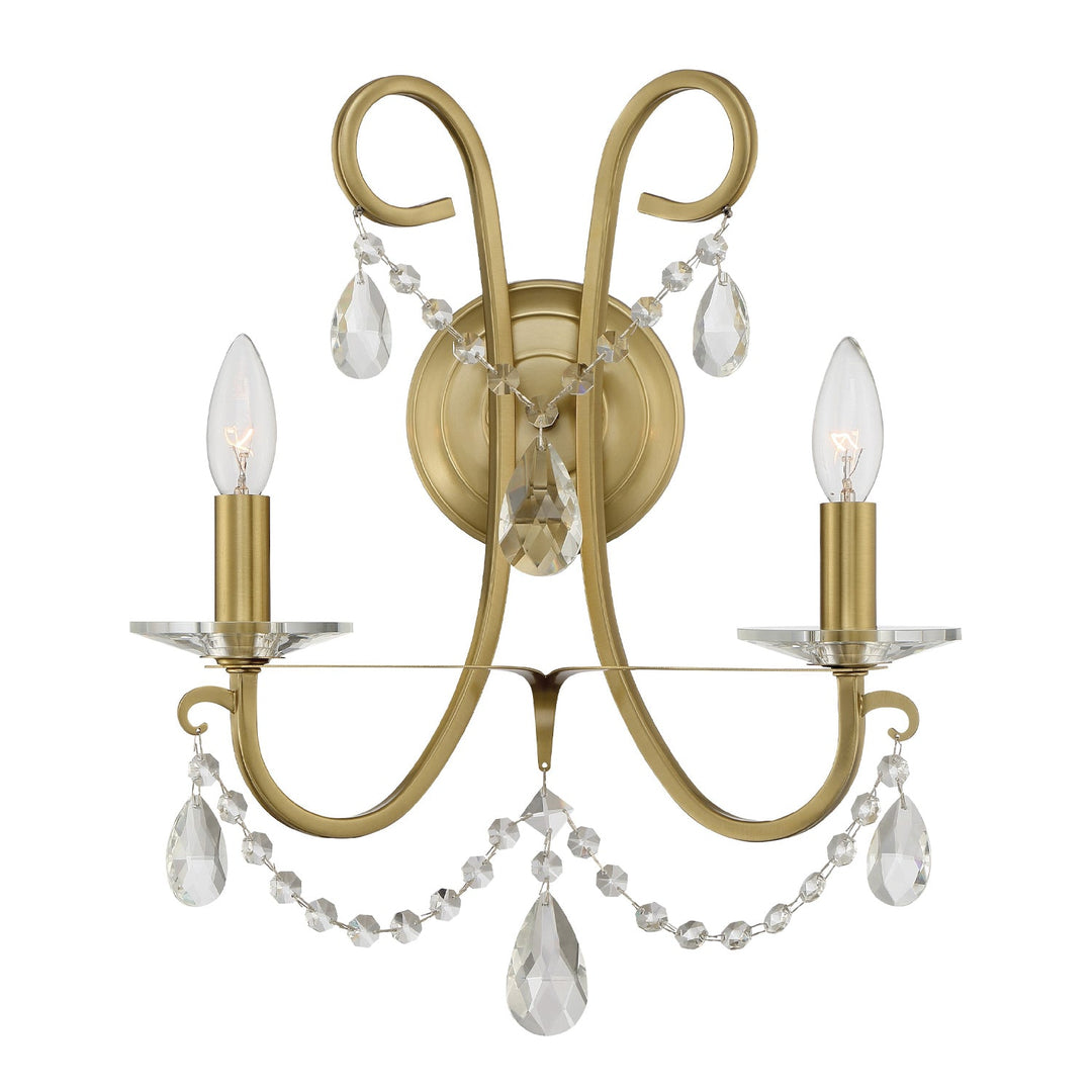 ##Antique Hardware## Othello 2 Light Swarovski Strass Crystal Vibrant Gold Sconce