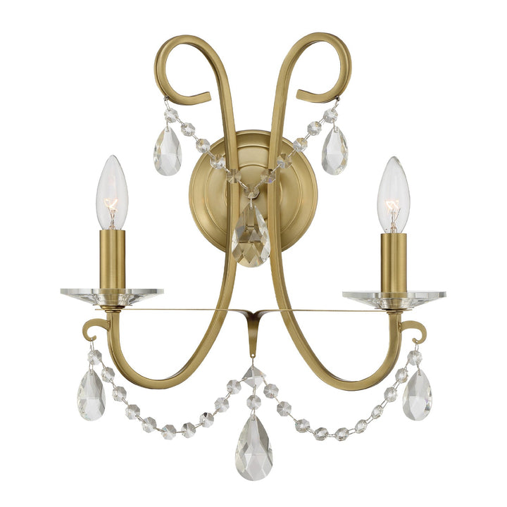##Antique Hardware## Othello 2 Light Swarovski Strass Crystal Vibrant Gold Sconce