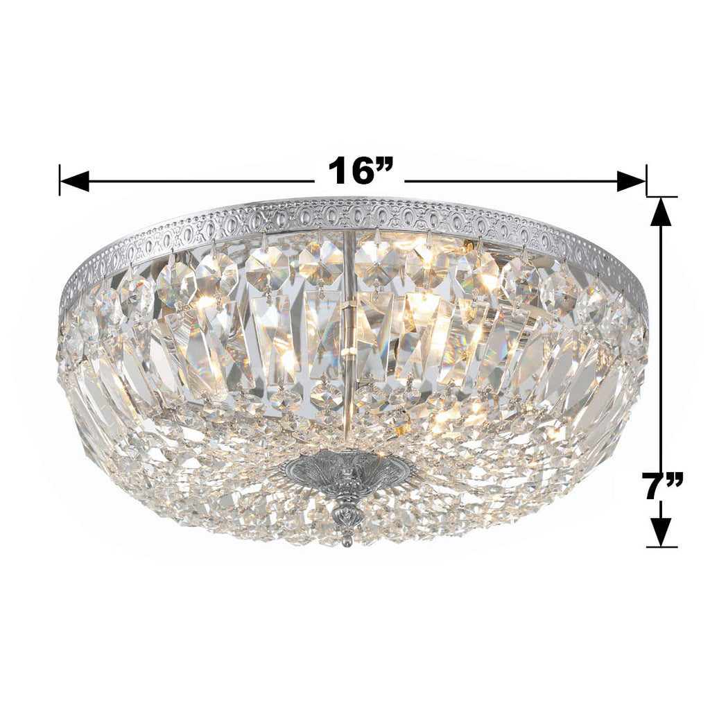 ##Antique Hardware## Crystorama 3 Light Clear Hand Cut Polished Chrome Flush Mount
