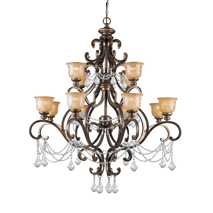 ##Antique Hardware## Norwalk 12 Light Swarovski Strass Crystal Bronze Umber Chandelier
