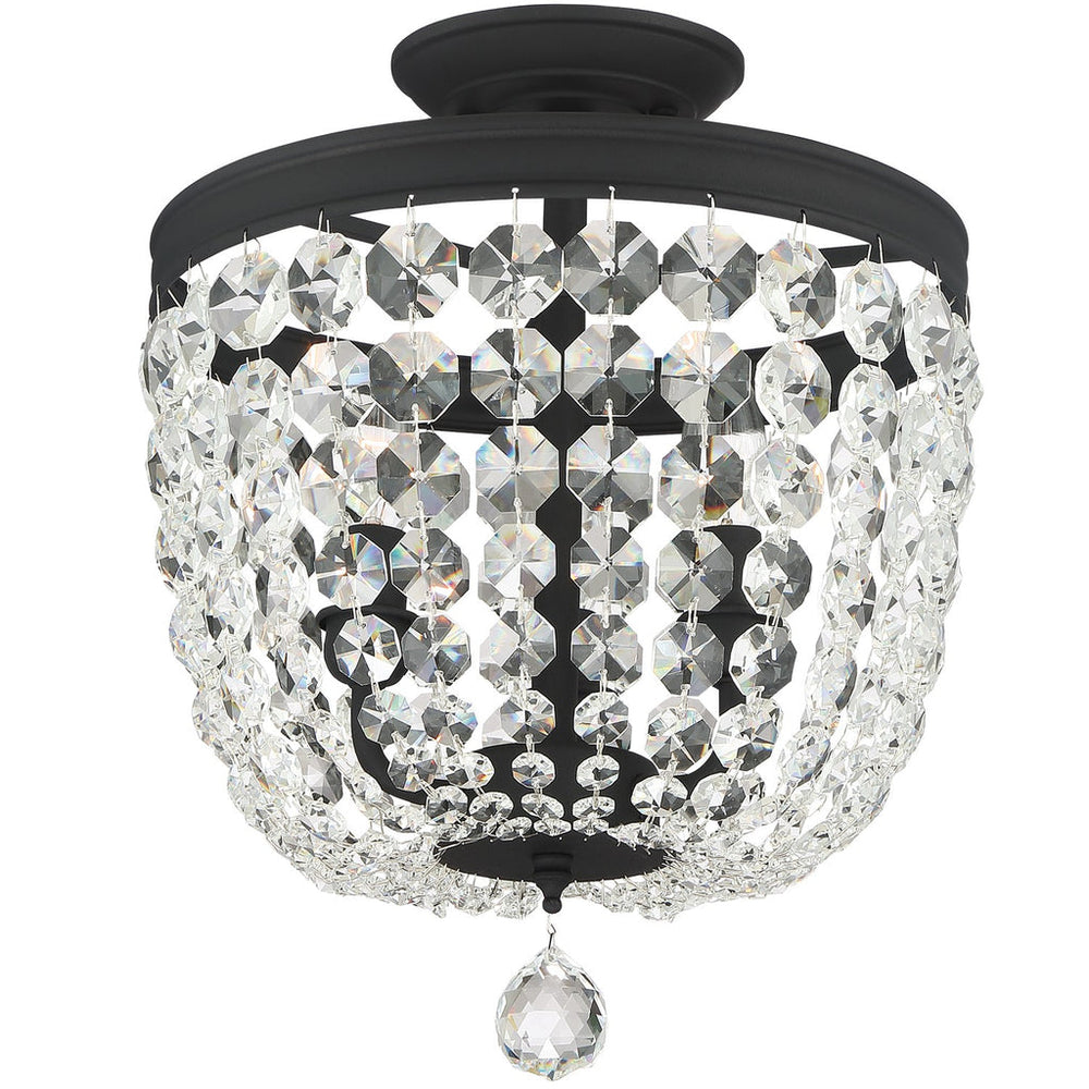 ##Antique Hardware## Archer 3 Light Spectra Crystal Black Forged Semi Flush Mount