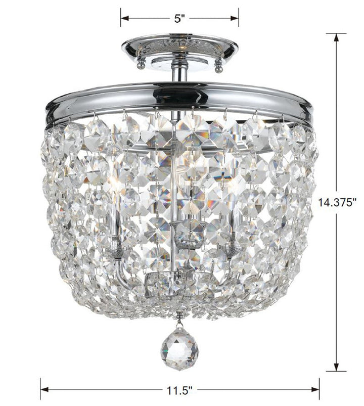 ##Antique Hardware## Archer 3 Light Spectra Crystal Polished Chrome Semi Flush Mount