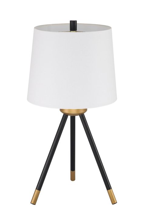 ##Antique Hardware## 1 Light Metal Tri-Pod Base Table Lamp in Painted Black/Gold (2 Pack)