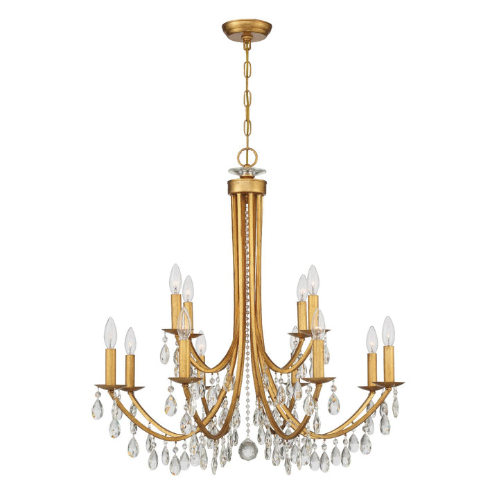 ##Antique Hardware## Bridgehampton 12 Light Spectra Crystal Antique Gold Chandelier