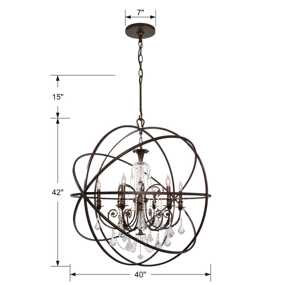 ##Antique Hardware## Solaris 6 Light Spectra Crystal English Bronze Sphere Chandelier