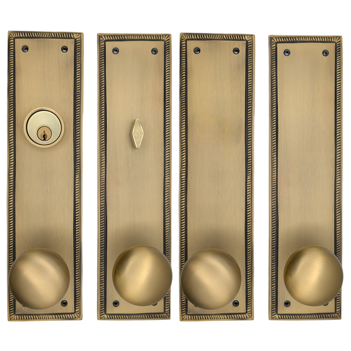 ##Antique Hardware## Georgian Roped Rectangular Double Door Deadbolt Entryway Set (Several Knob & Finish Options Available)