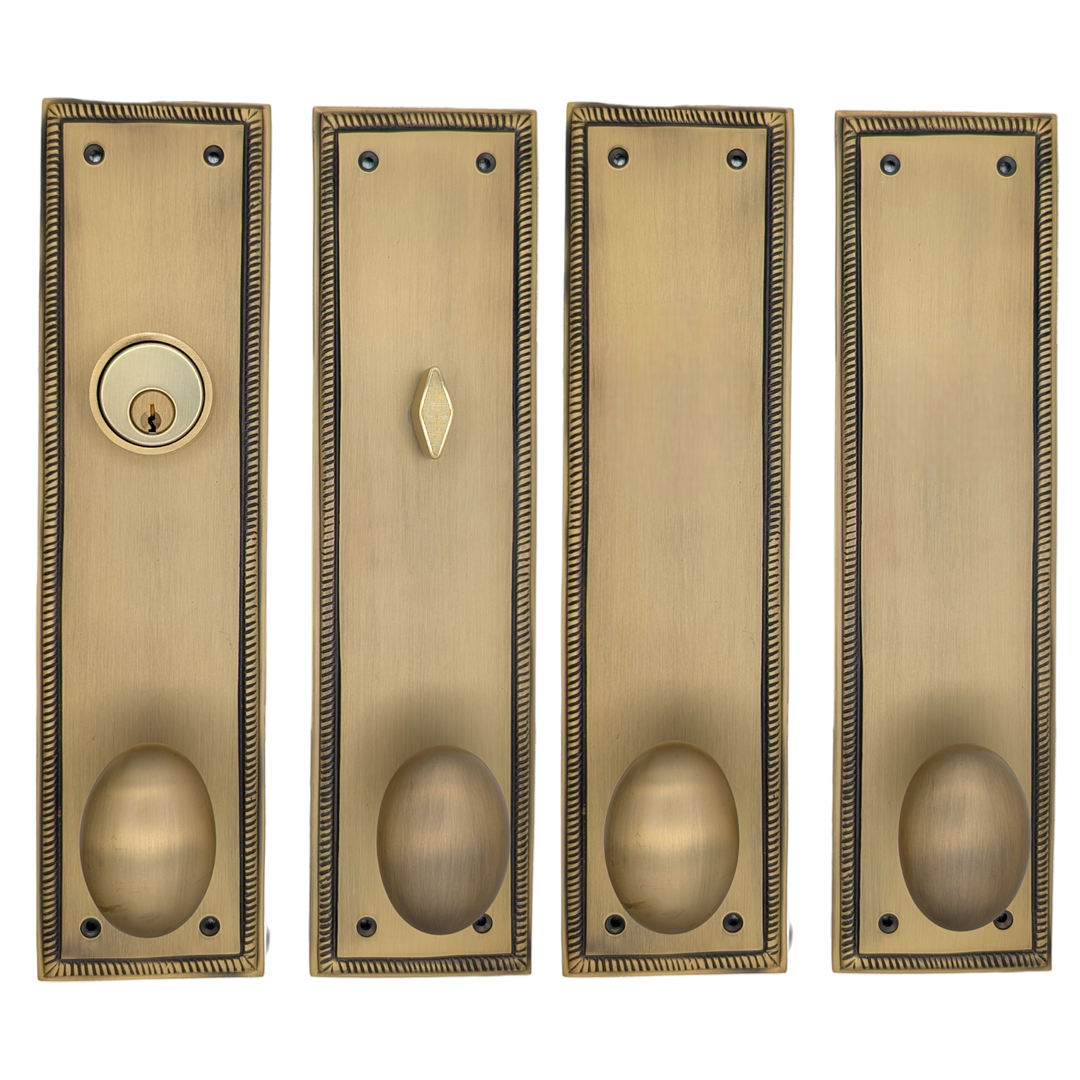 ##Antique Hardware## Georgian Roped Rectangular Double Door Deadbolt Entryway Set (Several Knob & Finish Options Available)