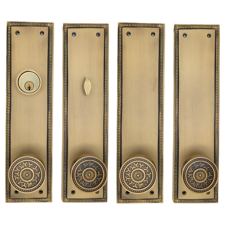 ##Antique Hardware## Georgian Roped Rectangular Double Door Deadbolt Entryway Set (Several Knob & Finish Options Available)