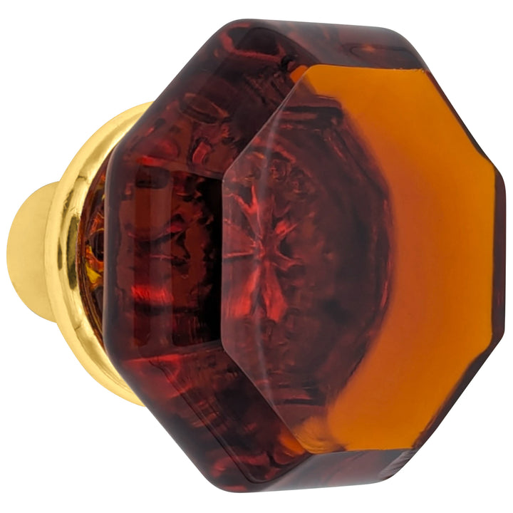 Amber Octagon Crystal Spare Door Knob Set (Several Finishes Available)
