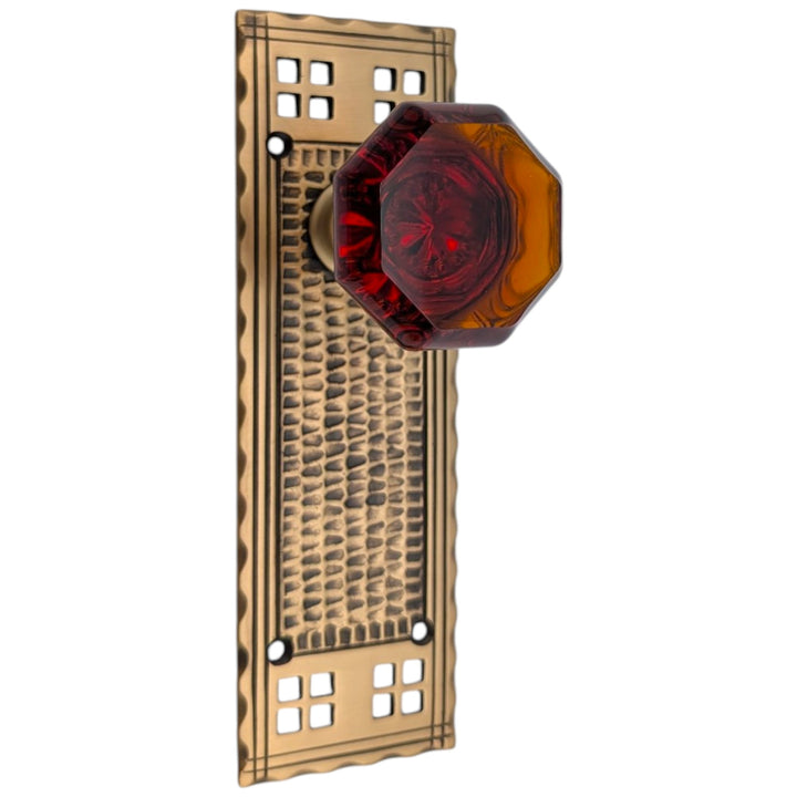 Traditional™ Arts & Crafts Backplate Door Set with Octagon Amber Glass Door Knobs (Black Bronze)