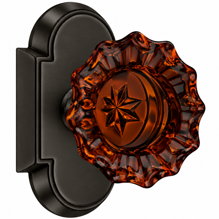 Magnifique® Arched Door Set with Amber Glass Fluted Knobs (Several Finishes Available)