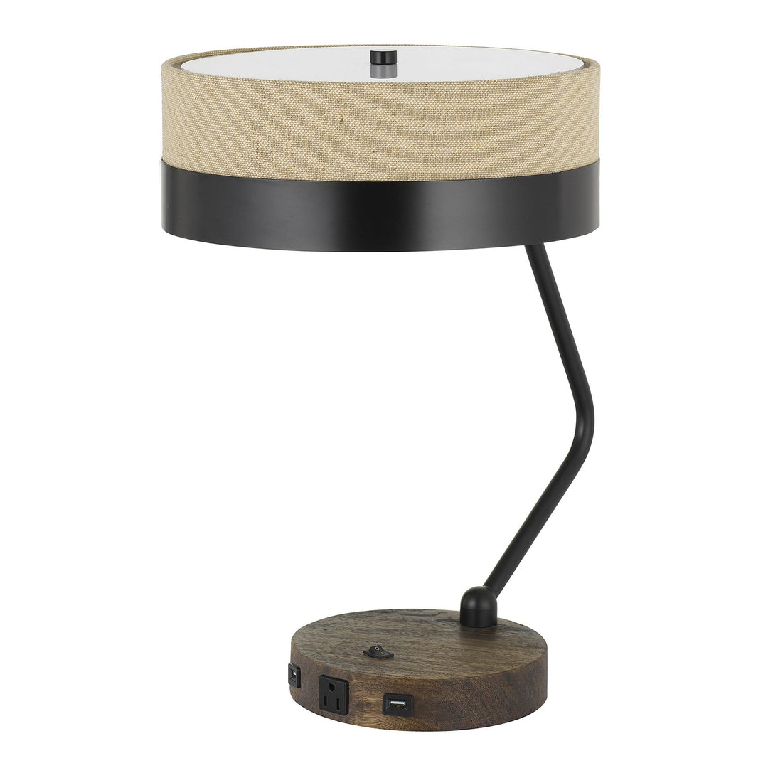 ##Antique Hardware## 60W X 2 PARSON METAL/WOOD DESK LAMP WITH METAL/FABRIC SHADE WITH 2 USB PORTS