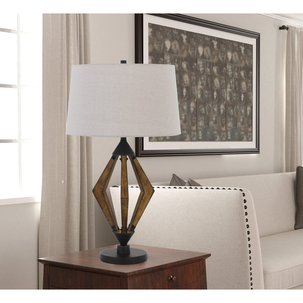 ##Antique Hardware## VALENCE 150W 3 WAY METAL/PINE WOOD TABLE LAMP