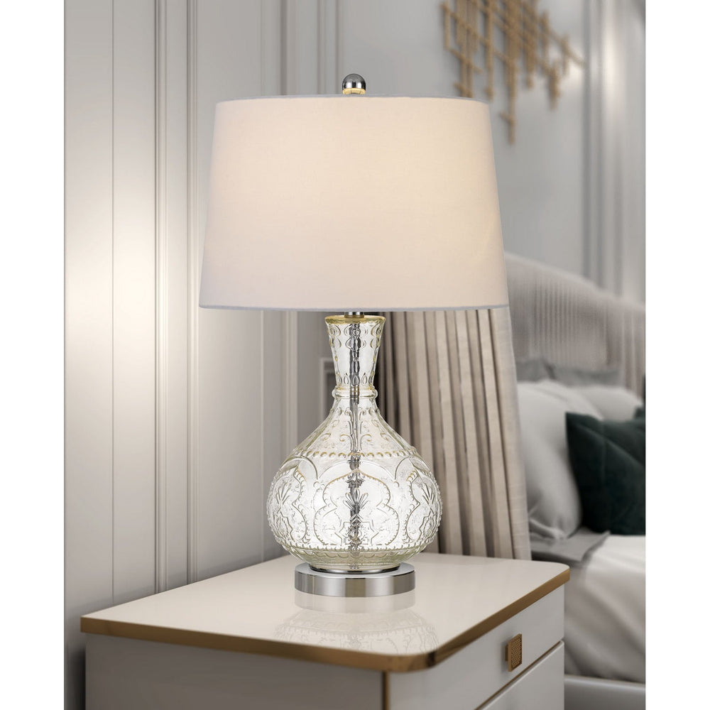 Antique Hardware 150W NADOR GLASS TABLE LAMP WITH TAPER DRUM HARDBACK FABRIC SHADE Table Lamp