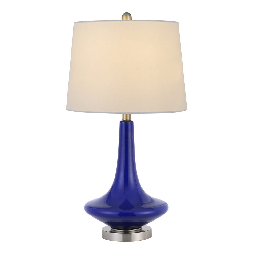 ##Antique Hardware## 100W KLEVE GLASS TABLE LAMP WITH TAPER DRUM HARDBACK LINEN SHADE (PRICED AND SOLD AS PAIRS)
