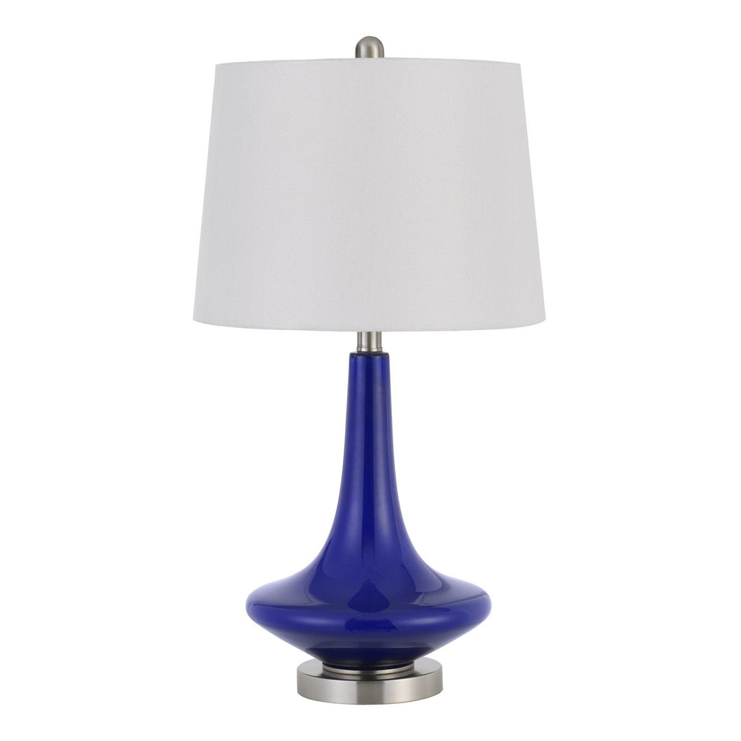##Antique Hardware## 100W KLEVE GLASS TABLE LAMP WITH TAPER DRUM HARDBACK LINEN SHADE (PRICED AND SOLD AS PAIRS)