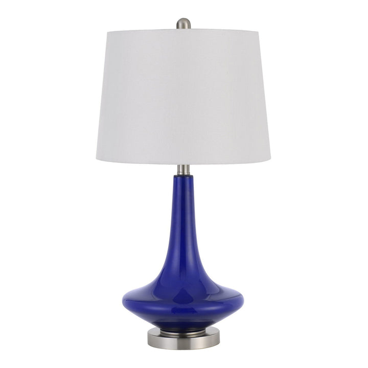 ##Antique Hardware## 100W KLEVE GLASS TABLE LAMP WITH TAPER DRUM HARDBACK LINEN SHADE (PRICED AND SOLD AS PAIRS)