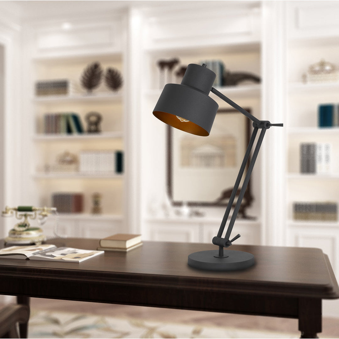 ##Antique Hardware## 60W DAVIDSON METAL DESK LAMP WITH WEIGHTED BASE, ADJUSTABLE UPPER AND LOWER ARMS. ON OFF SOCKET SWITCH