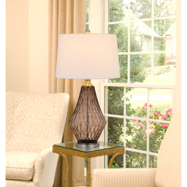 Antique Hardware 150W 3 WAY CONOVER GLASS TABLE LAMP WITH HARDBADK TAPER DRUM FABRIC SHADE Table Lamp