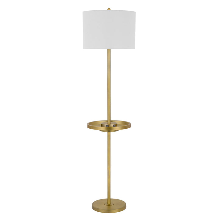 ##Antique Hardware## 150W 3 WAY CROFTON METAL FLOOR LAMP WITH CENTERED METAL TRAY TABLE WITH 2 USB CHARGING PORTS AND WEIGHTED METAL BASE