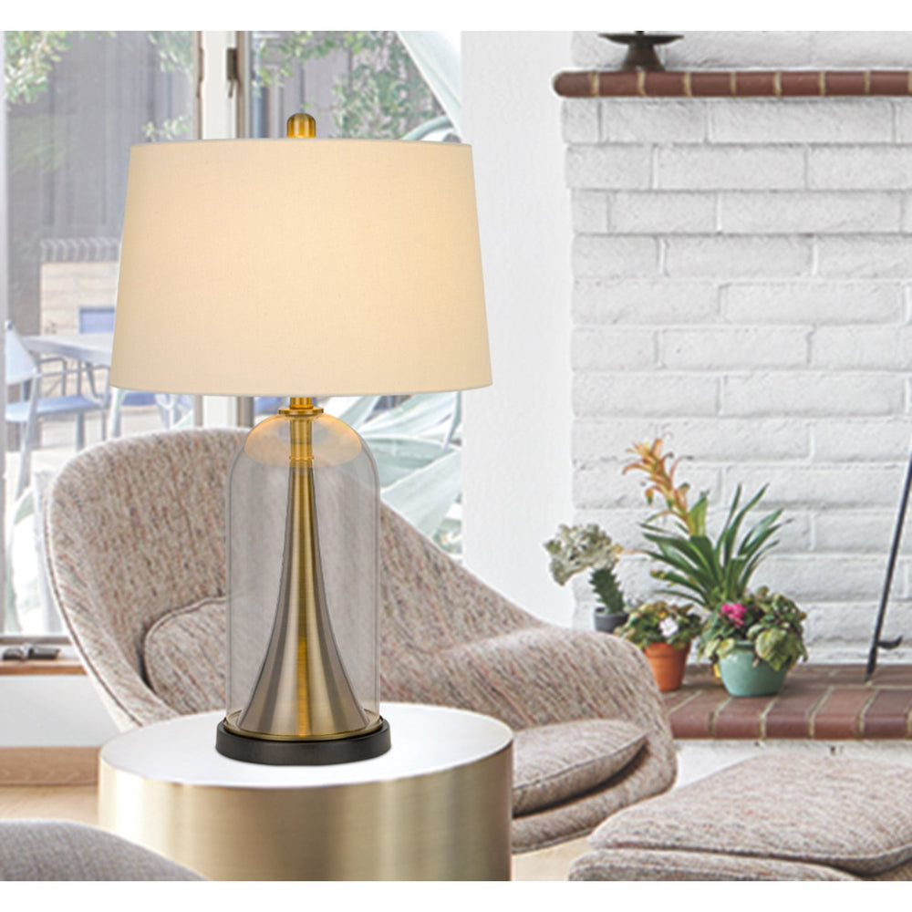 Antique Hardware 150W 3 WAY CAMARGO GLASS/METAL TABLE LAMP WITH HARDBACK TAPER DRUM FABRIC SHADE Table Lamp