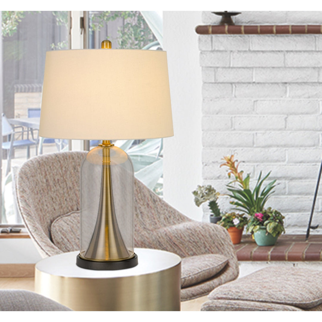 Antique Hardware 150W 3 WAY CAMARGO GLASS/METAL TABLE LAMP WITH HARDBACK TAPER DRUM FABRIC SHADE Table Lamp