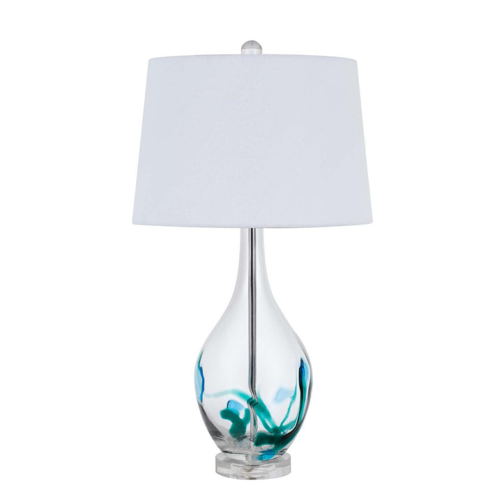 ##Antique Hardware## 150W 3 WAY HARLAN GLASS TABLE LAMP WITH HARDBACK TAPER DRUM FABRIC SHADE